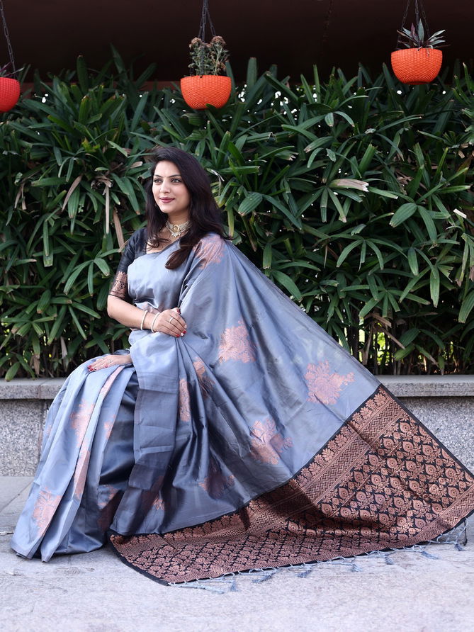 BT 170 Grey Designer Banarasi Silk Sarees Catalog